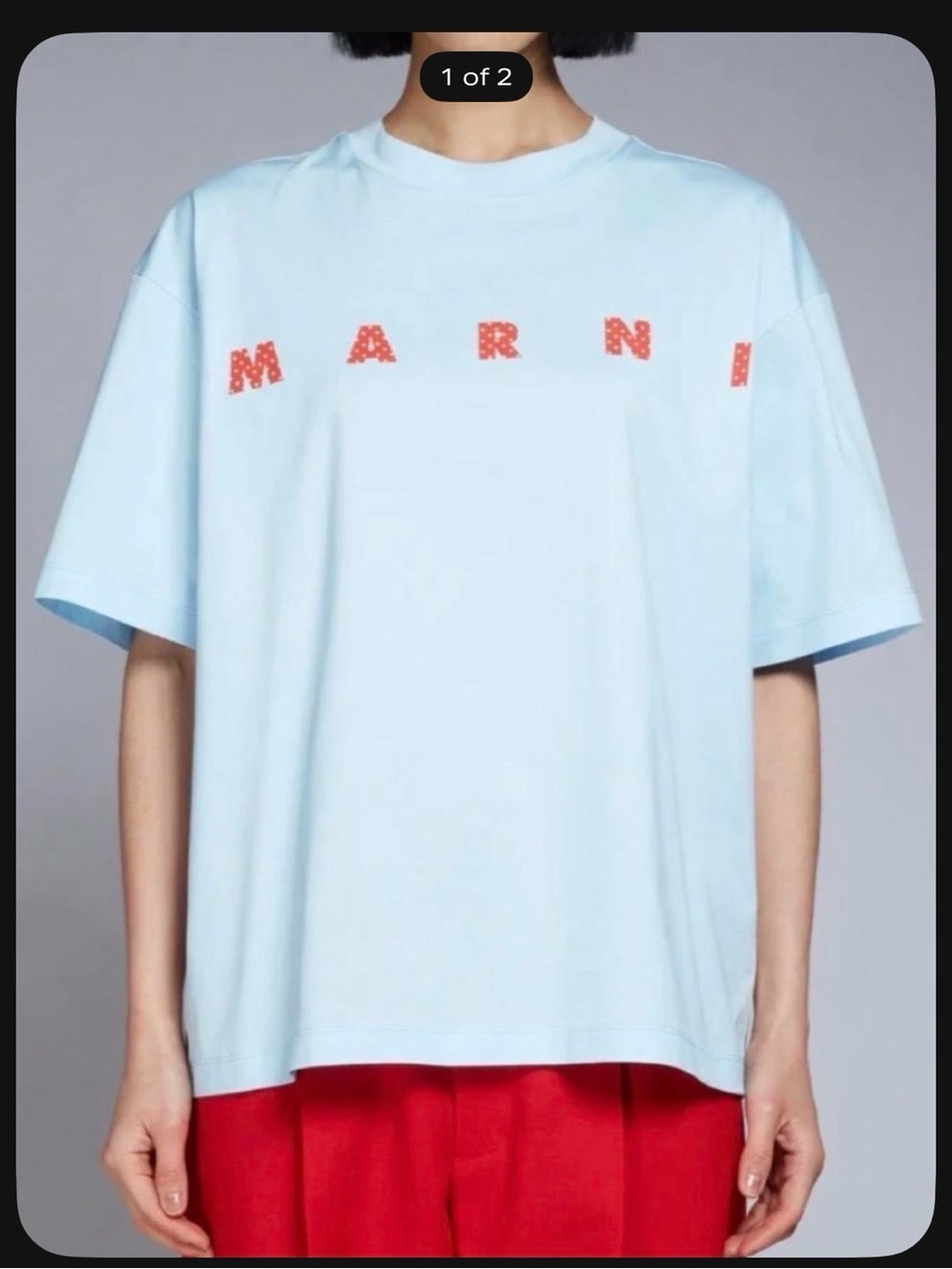 Marni Light Blue Cotton Tee with Red Logo